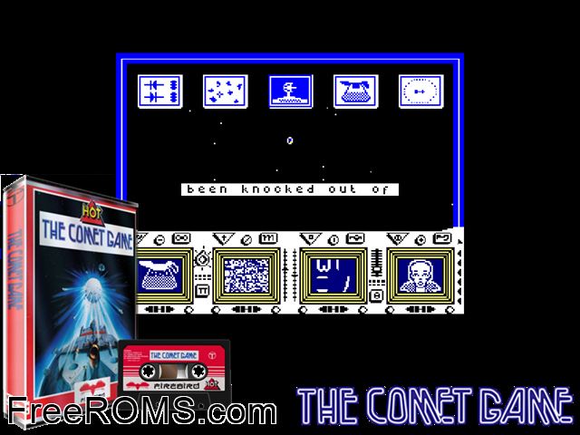 Comet Game, The (UK) (1986) [h1] Amstrad CPC game showing 3D box cover and gameplay screenshot